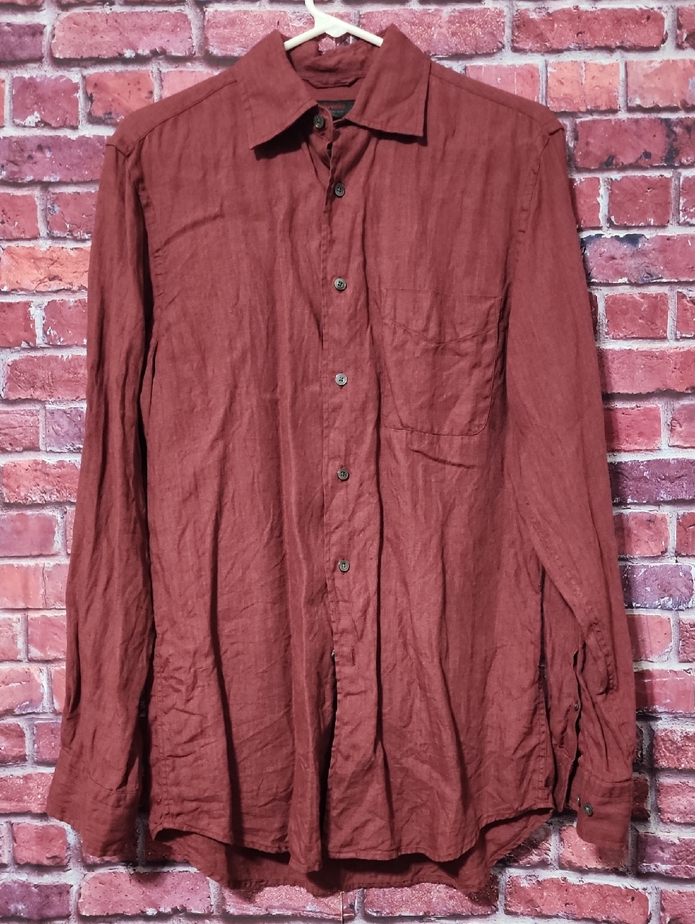 Express Men's Linen Dress Shirt in Rust Red Size S